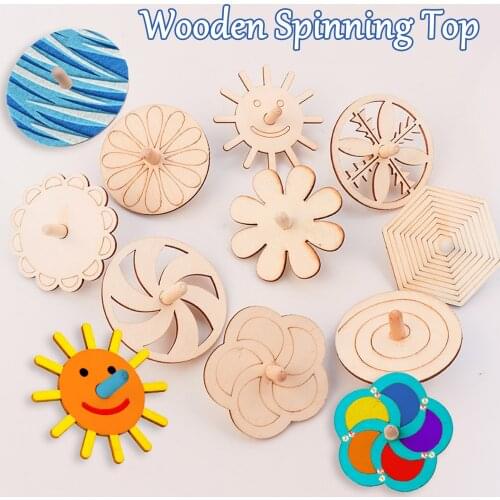 5PCS Creative DIY Wooden Painted Spinning Tops Handmade Painting Gyro Coloring Wood Gyro Rotating Gyroscope Children Toys Gifts