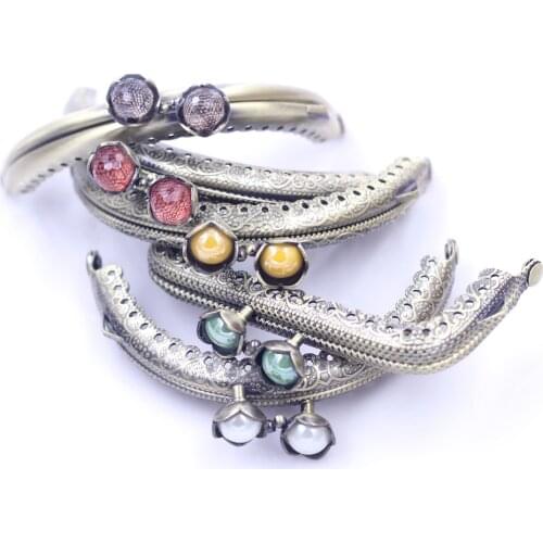 8.5cm Arch Semicircle Square Ruffled Embossed Metal Purse Frame Kiss Clasp Handbag Clutch Buckle Resin Lotus Head Hardware Parts