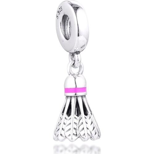 Badminton Birdie Dangle Charm New kids Pendant for Bracelets Girl Charm Beads for Jewellry DIY 925 Sterling Silver Jewellry