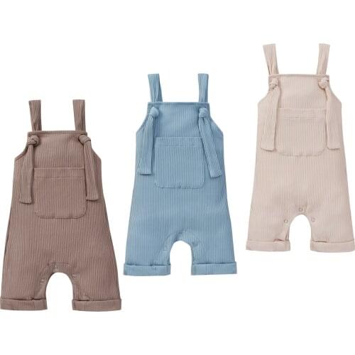 Citgeett Summer Solid Infant Baby Boys Girls Sleeveless Jumpsuit Romper Pockets Adjustable Shoulder Strap Clothing