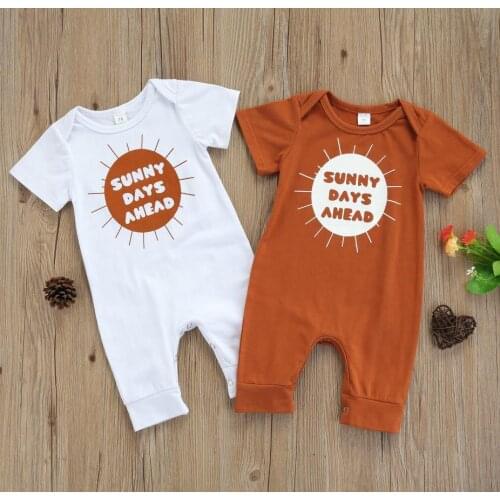 Newborn Baby Boys Cotton Romper Cute Letter Sun Print Short Sleeve Crew Neck Playsuits Rompers