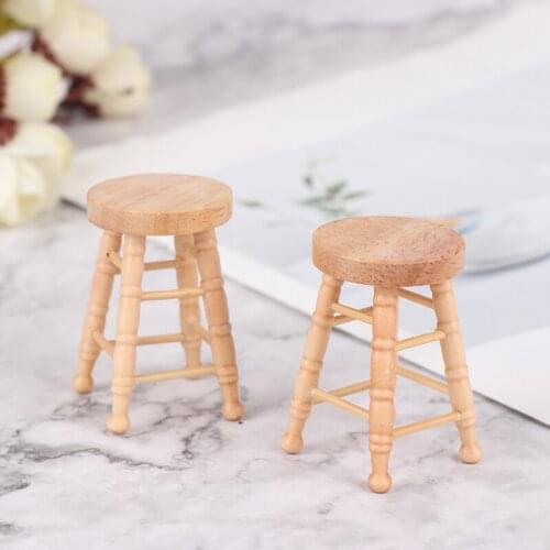 Simulation Pretend Play Children Toy Dollhouse Wooden Round Bar High Stool Mini Ornaments Food and Play Accessories