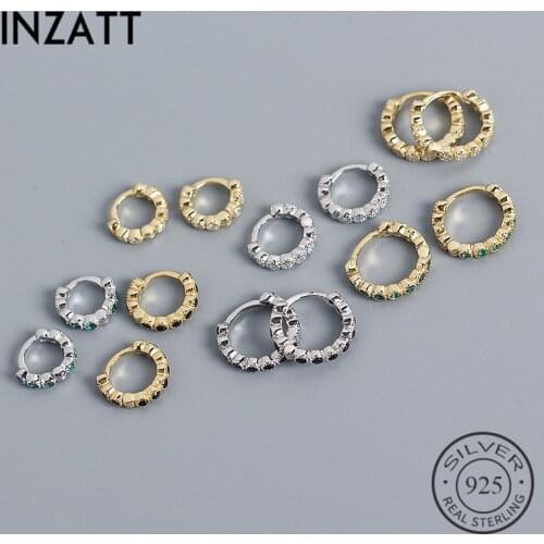 INZATT Real 925 Sterling Silver Green Zircon Round Hoop Earrings For Fashion Women Minimalist Fine Jewelry Hiphop Accessories