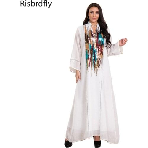2021 Summer Sexy African Women White V-neck Polyester Sequined Plus Size Long Dress African Dresses for Women