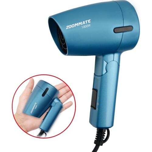 ZOOMMATE 220V Mini Travel Hair Dryer 1000W Folding Handle Blow Dryer with Bag, Hot and Cool, 2 Speed Setting, Safety Protection