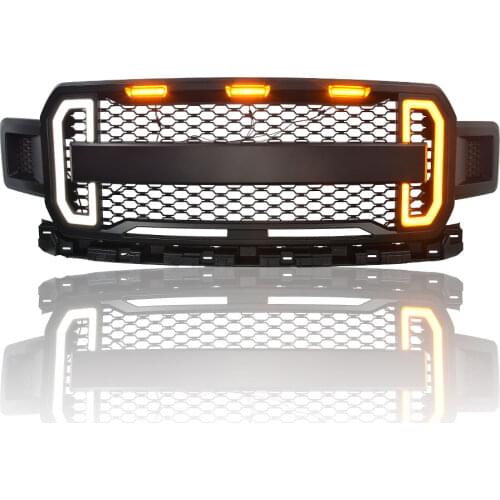 Modified For F150 Raptor Grills For F-150 2018 2019 2020 LED Racing Grills Grill Mesh Radiator Grille Front Bumper Mask Cover