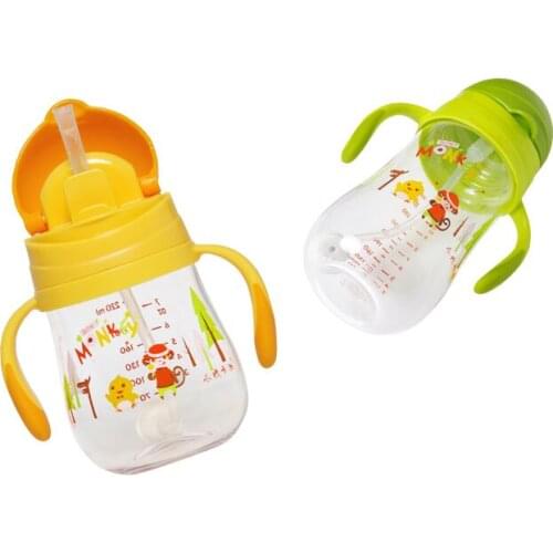Shatter-proof spill-proof heat-resistant carton straw handle 220-320ml infant water bottle sippy baby cup on sale KD3327
