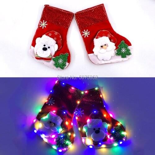 New Year Christmas Party Supplies Candy Bag Socks with Snowman Santa Bear Christmas Stocking Christmas Tree Decoration