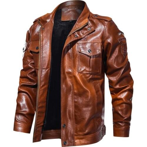 Solid Embroidery Leather Jacket Men Bomber Baseball Jackets New Male Casual Biker PU Pilot Coat Motorcycle Faux Top Slim Fit