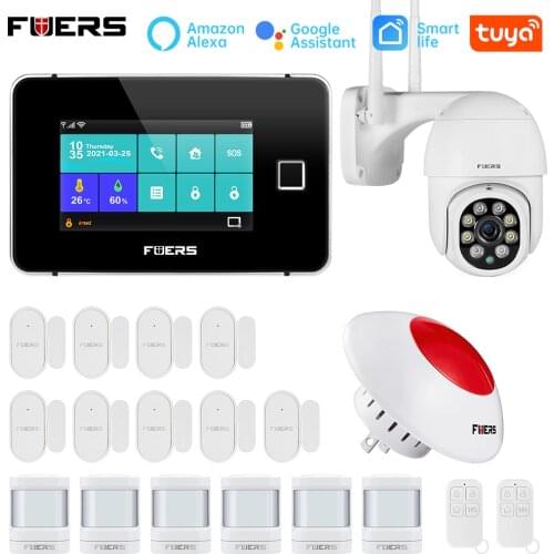 G60 Tuya WiFi GSM Alarm 3MP Camera Security Alarm System Touch screen Temperature Humidity Display Fingerprint Strobe Siren