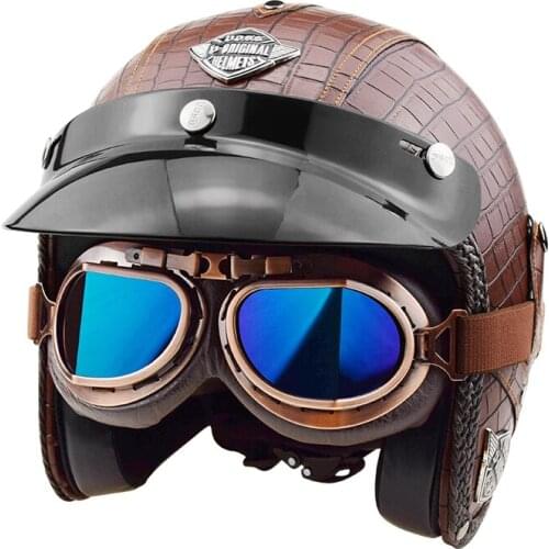 Open Face Half PU Leather 3/4 Helmets Trendy Fashion Cool Motocross Off-road Vintage Retro Motorbike Headgear Helmet Motorcycle