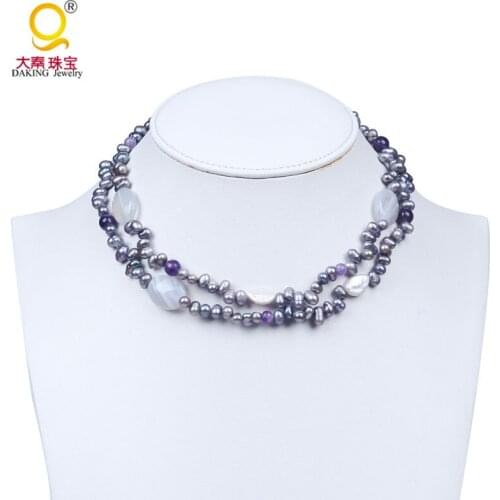 Best match semi-precious stone choker necklace potato & button freshwater pearl bead necklace stone jewelry