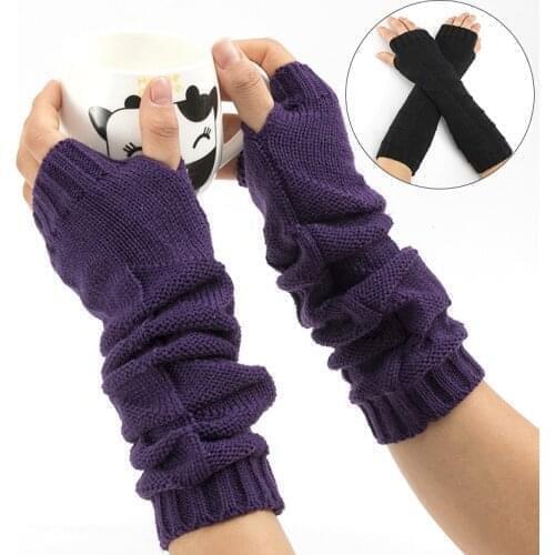 1 Pair Men Women Half Finger Fingerless Gloves Black Warm Knitted Elastic Winter Long Mitten Arm Hand Warmer Sleeve Christmas
