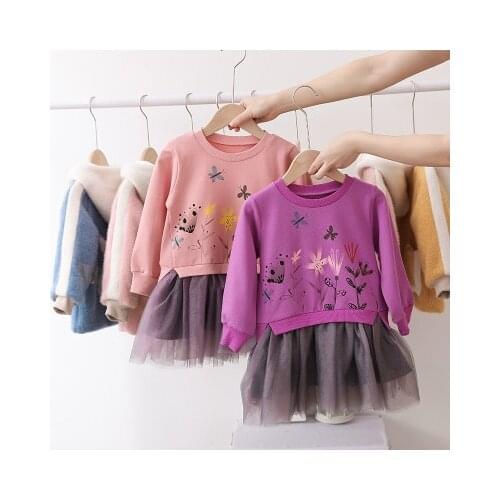 Girls Dress 2021 Spring Autumn Korean Style Baby Girl Sweater Dress Baby Long-sleeved Printed Princess Dress Baby Clothes 2-8Y