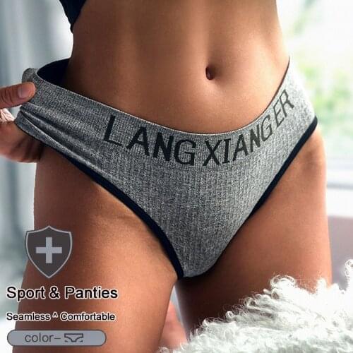 QIWN Sexy Womens Cotton Sports Panties Underwear Seamless Yoga Briefs Low Waist Letter Female Fashion Panty Soft Lady Lingerie