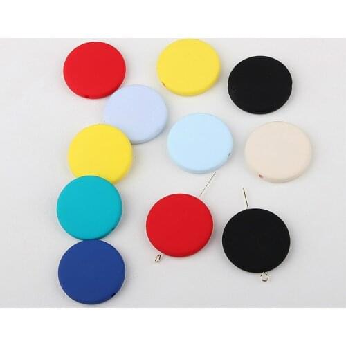 Spring macaroon color rubber paint straight hole round flat bead accessories DIY handmade Korean hair earrings material