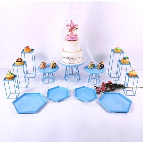 Blue Gold Cake Stand Set Cupcake Tray Cake Tools Home Decoration Dessert Table Decorating Party Wedding Display