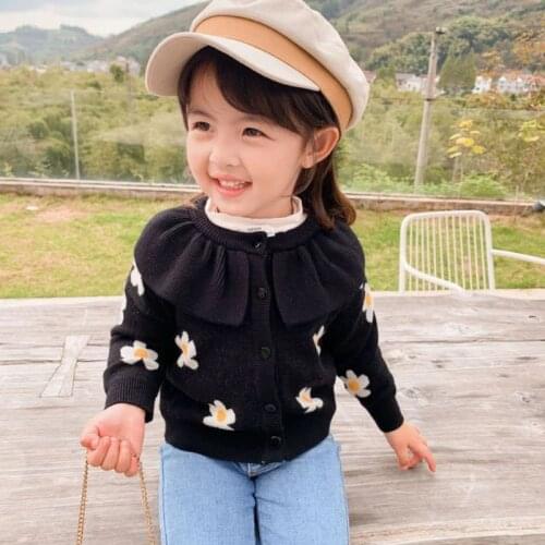 Girls Sweater Kids Babys Coat Outwear 2021 Flower Thicken Warm Winter Autumn Knitting Tops Pure Cotton School Childrens Clothi