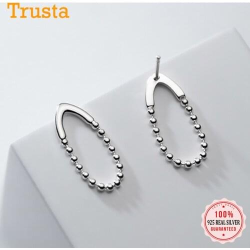 TrustDavis Real 925 Sterling Silver 2021 Water Drop Beads Chain Charm Stud Earrings For Women Wedding Party Fine Jewelry DB244