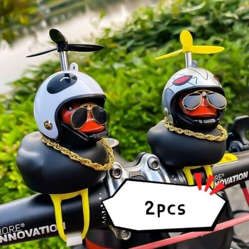 2pcs Car Decoration Duck In The Car With Cap Black Yellow Duck With Helmet For Bike bicycle Motor Without Lights Accessories