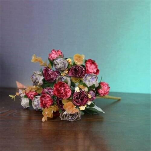 Party decoration Multi Color Rose Home Decor bouquet artificial flower 2 bunches of 42 silk roses wedding