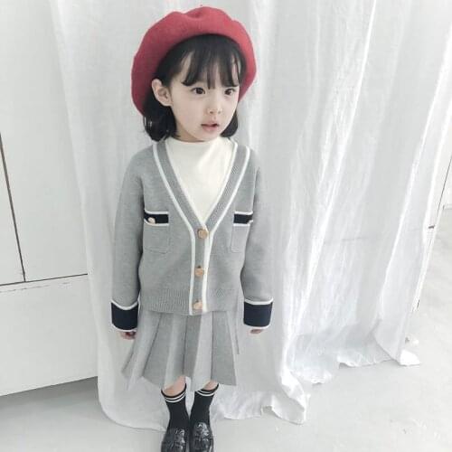 2019 Toddler Baby Girls Knitted Sweater Autumn Girl Pleated Skirts Kids Europ Style School Clothing Set Children Fall Clothes