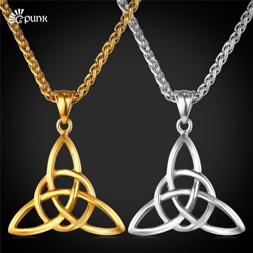 Viking Jewelry Mythology necklace with 316L stainless steel chain Triple Horn Of Odin Wiccan Symbols Cool men jewellery P1812G