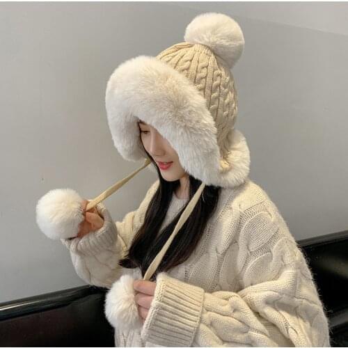 Women Winter Snow Cap Thickening Plus Velvet Earmuffs Cycling Windproof Hat Skiing Earmuffs Fleece Hat Outdoor Sport Cap