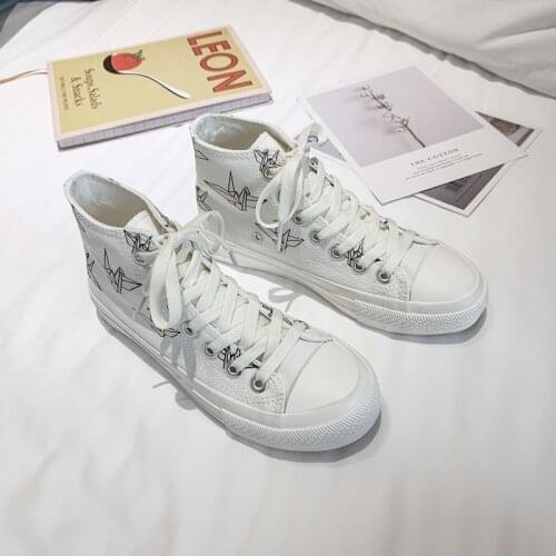 Female Casual Sneakers High Top High Quality Color-changing Paper Platform Lace up Crane Canvas Shoes Vulcanized Shoes U12-03