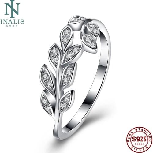 INALIS 925 Sterling Silver Leaf Rings For Women Twinkle Cubic Zircon Ring Light Famale Girl Engagement Gift Boutique Jewelry