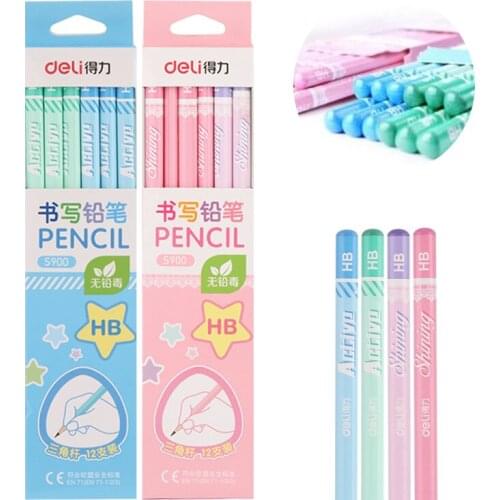 12pcs/box Deli Pencil Cute Wood Pencil For School HB_S900