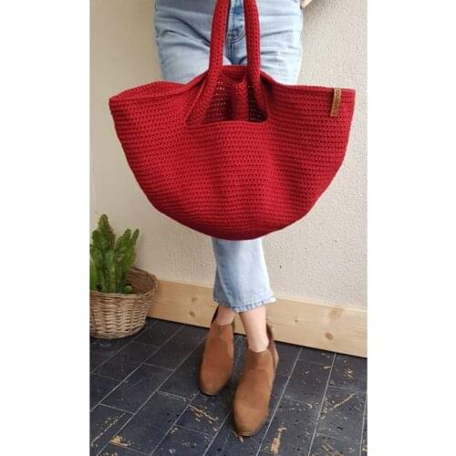 2021 fashion handmade Macrame woven bag red luxury woven handy bag lady woven handle casual bag hand shoulder bag azamzing high quality Turkish textile quality