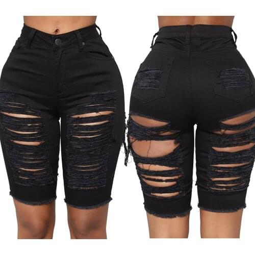 2021 New Hot Sale Women High Waist Black Ripped Denim Shorts Fashion Skinny Stretch Jeans Shorts Casual Biker Shorts XS-XL