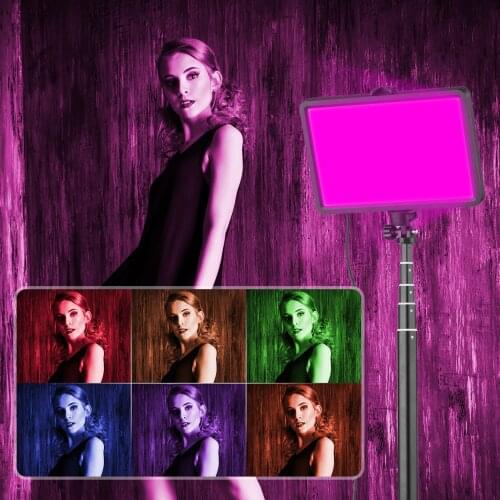 Andoer Portable RGB Video Light Kit with 2 * LED Video Light 7 Colors Lighting 3200K-5600K 10 Levels Brightness USB Powered