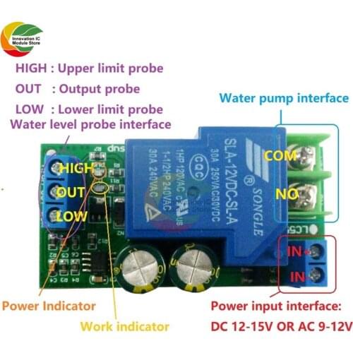 30A High Power 12V Water Level Automatic Controller Liquid Sensor Switch Solenoid valve Motor Pump automatic control Relay Board