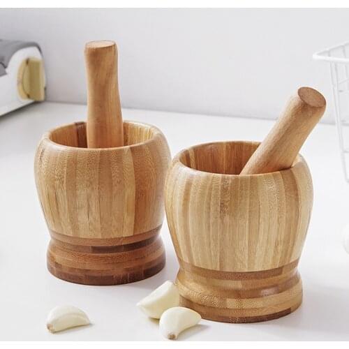 Bamboo Mortar and Pestle Spice Grinder, Crush, Press, Mash Spices, Herbs, Garlic, Pepper Mortar and Pestle for Kitchen