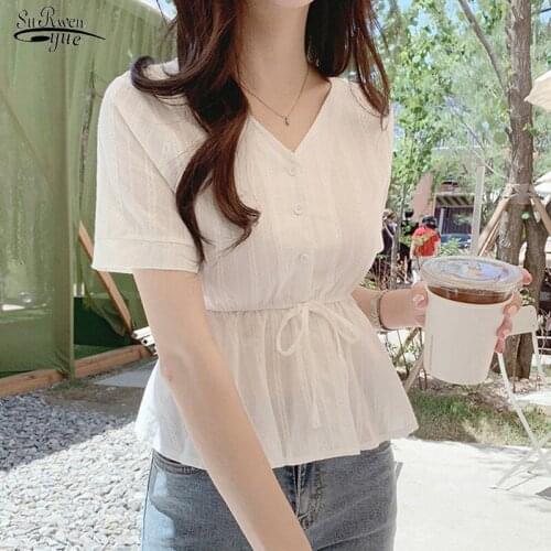 Summer White Blouses Embroidery Shirt Women Tops Femme Casual Short Sleeve Linen Cotton Lace Up Plus Size Girls Blouse 10108