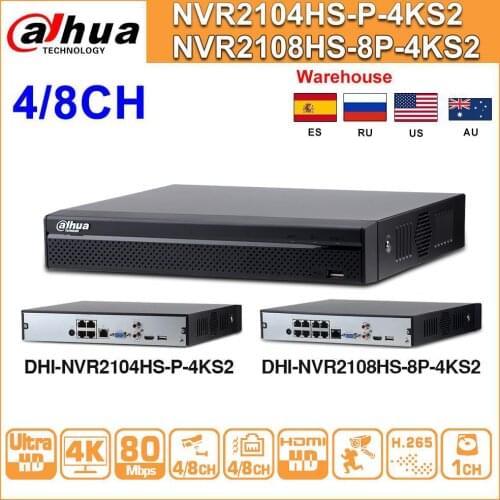 Original Dahua NVR NVR2104HS-P-4KS2 NVR2108HS-8P-4KS2 4CH 8CH POE NVR 4K Recorder H.265 POE CCTV System Security Kit