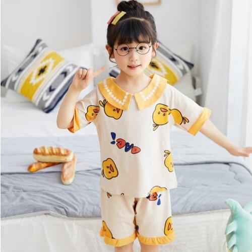 Cartoon Kids Pajamas Sets Summer Girls Pajamas Short-Sleeved Tops+Shorts 2pcs Cotton Boys Sleepwear Suit Children Sleep Clothes