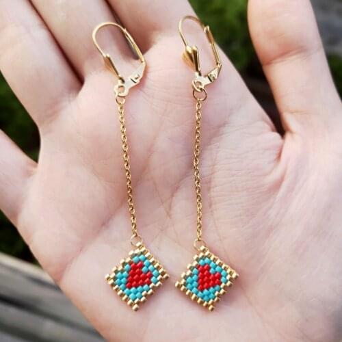 FAIRYWOO Sweet Love Heart Earrings Miyuki Boho Jewelry Red Wedding Long Drop Earring Women Accessories Pendientes Korean Earring