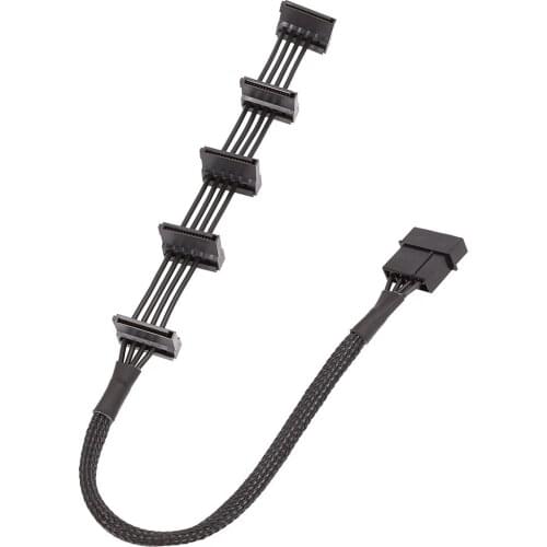 High Quality 1 Pcs Practical Durable PC Server 4 pins IDE Molex 1 to 5 SATA Power Cable Adapter Splitter Cables 18AWG Black 40cm