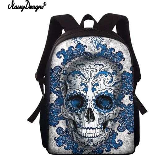 NOISYDESIGNS Cool Girls Boys Backpack Personalized Gothic Skull Print Students Kids School Bags Children Bagpack Teens Rucksack