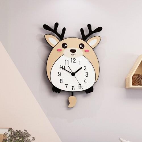 Pendulum Cartoon Wall Clock Cute Large Deer Children Rooms Silent Creative Wall Clock Reloj Pared Grande Kids Home Decor DA60WC