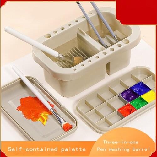 Multi-Functional Three-Piece Wash Pen Bucket With Palette Gouache Watercolor Acrylic Oil Painting Wash Pen Bucket