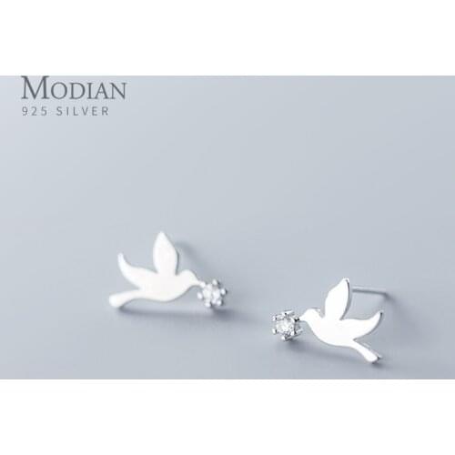 Modian Cute Animal Cute Birds Stud Earrings for Women And Grils 925 Sterling Silver Clear CZ Jewelry 2020 New Oorbellen Earring