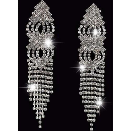 Fashion New rhinestone long tassel drop earrings sliver plated for women wedding jewelry #E041
