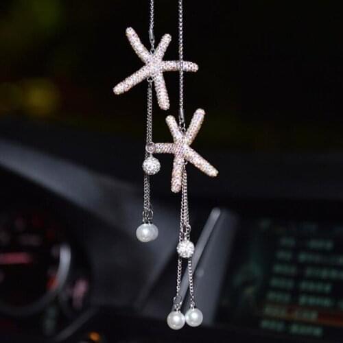 Fashion Styling Crystal starfish Car Hanging Ornaments Rhinestone Tassels Pendant Rear View Mirror Car Decoration