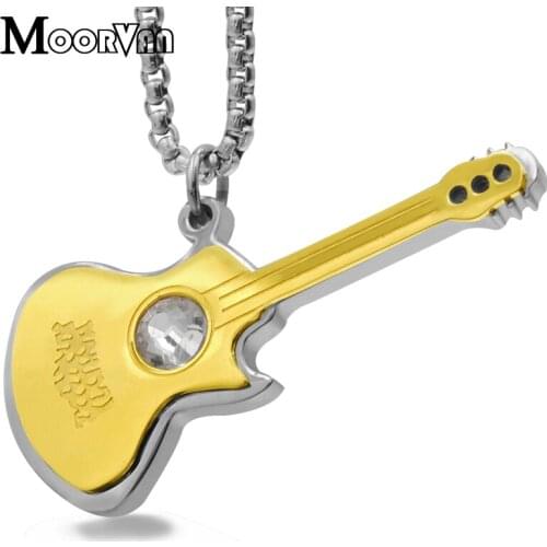 Moorvan Stainless Steel 2018 Men Punk Style Guitar Necklace Pendant Gift Girl For Boys Birthday Party Jewelry Decorations VP632