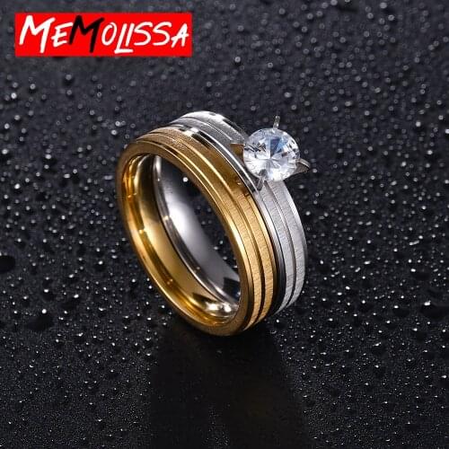 Elegant Wedding Engagement Pair Rings Set for Women Crystal Gold Color Anniversary Accessories With Shiny Stone Jewelry