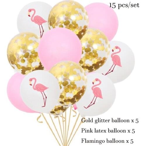 15 pcs of flamingo pineapple party wedding decoration sequined balloon set 12 inch 2.8g turtle back latex globos wholesale